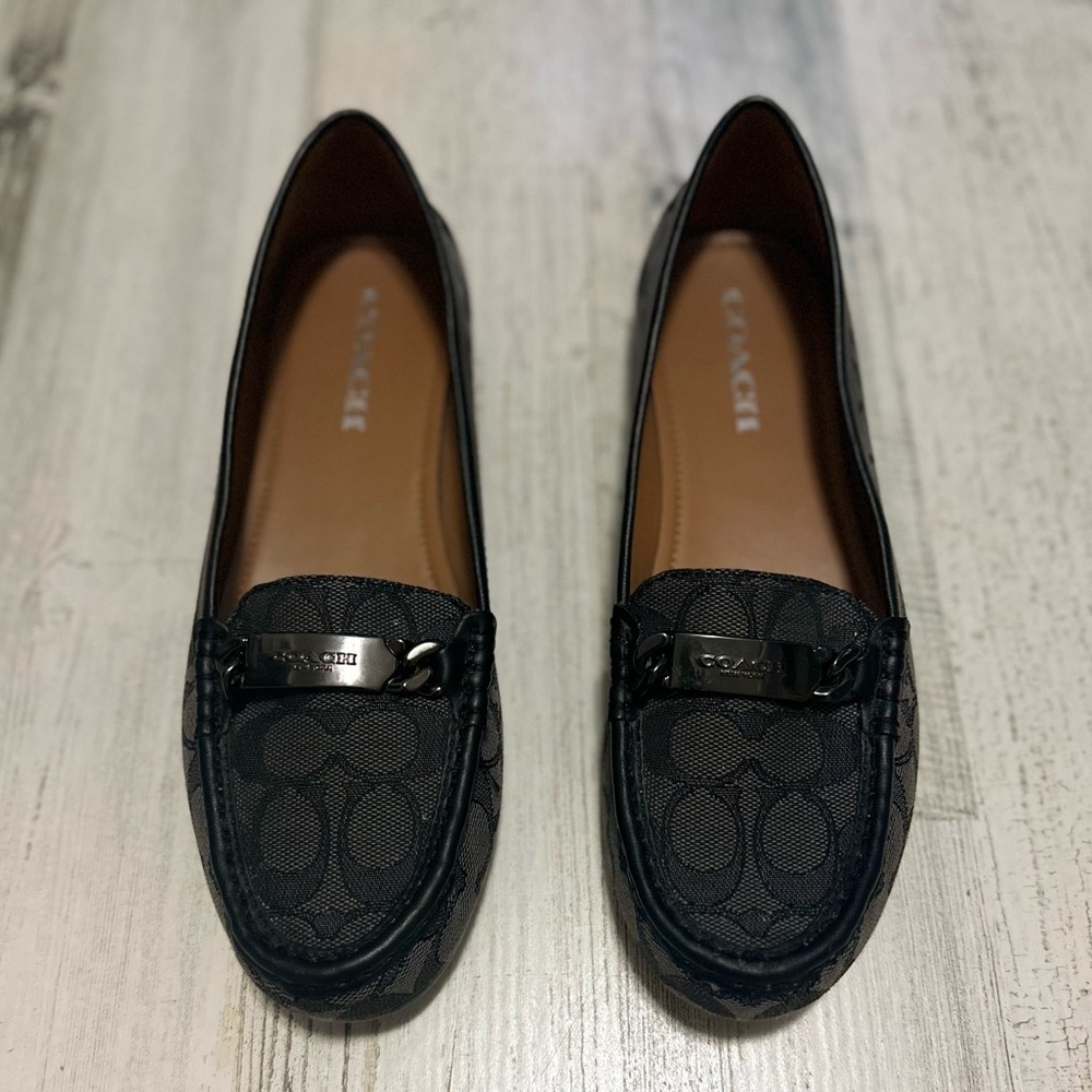 Coach Women's Black Signature Canvas Driving Loafers